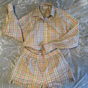 Aritzia Sun-Deh Plaid Button-Up Shirt and Shorts Set